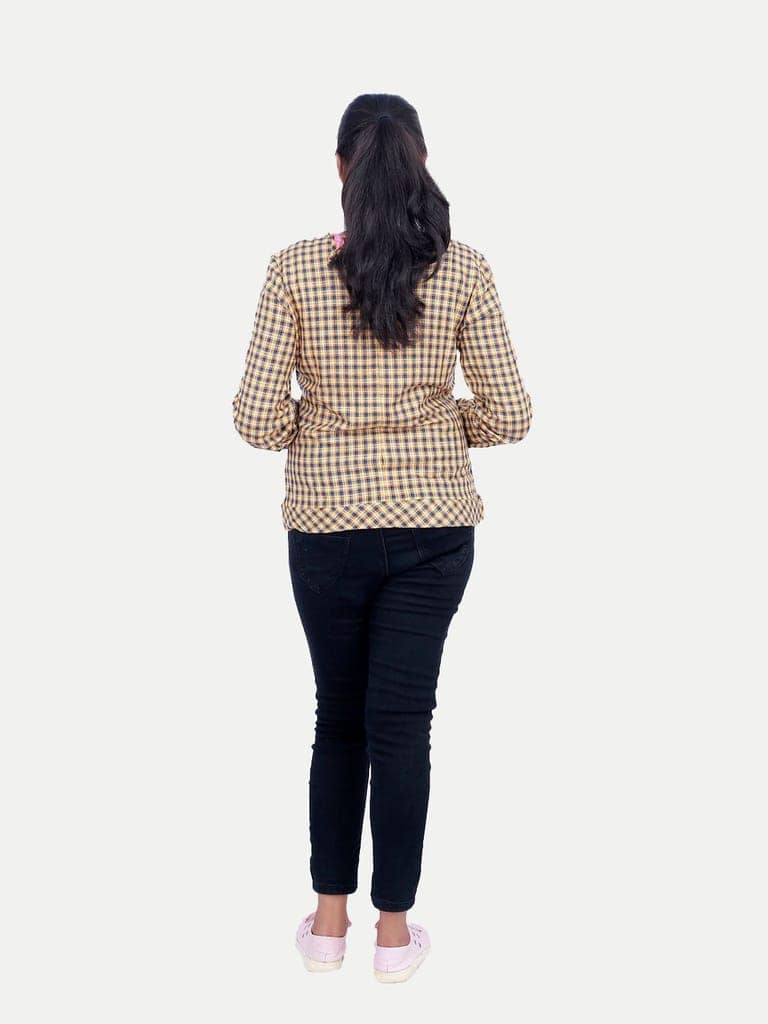 Women Beige Gingham Print Top view 4
