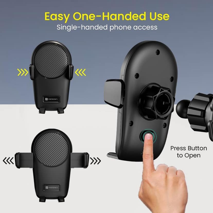 Portronics Clamp Z Car Phone Holder Stand with 360 Degree Rotation, AC Vent Mount, Strong Grip, Single Hand Use, Shockproof Build, Mobile Stand for Car (Black) view 3