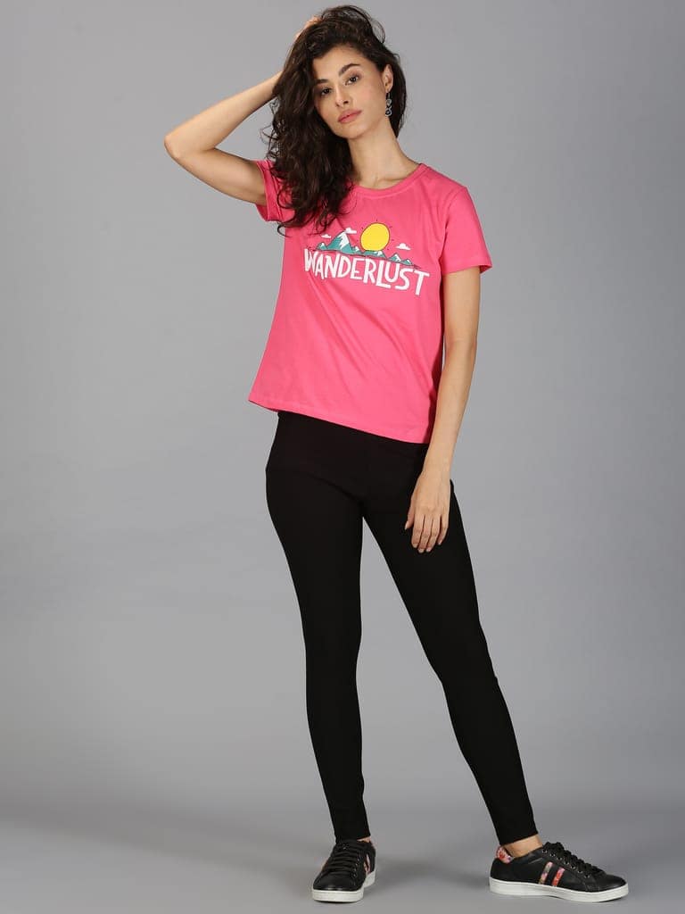 Cotton Pink Graphic Casual T-Shirt view 3