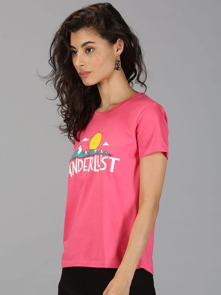 Cotton Pink Graphic Casual T-Shirt view 4