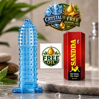 Crystal Condom Ultra Dotted Reusable Condom Free Sandal Oil 15ml Intimate Wellness Combo