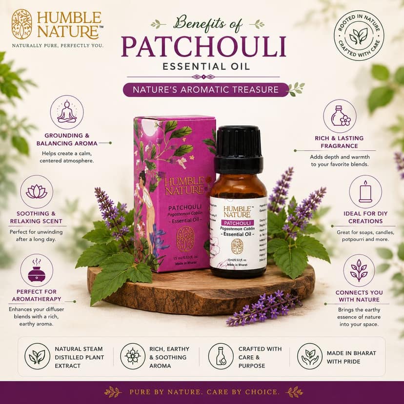 Humble Nature Patchouli Essential Oil 15ml | Natural Steam Distilled Patchouli Oil | GC-MS Tested | Aromatherapy, Diffuser, Massage & DIY Use view 3