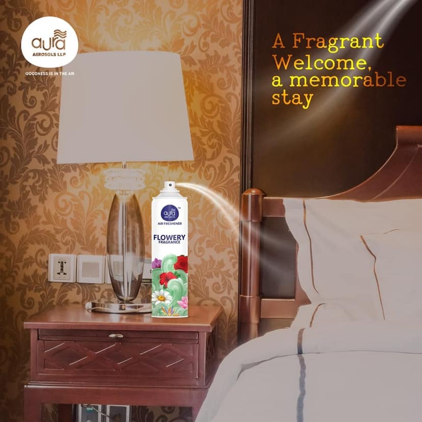 Aura Aerosols Air Freshener 300ml (Pack of 2) - Tube Rose & Jasmine view 4