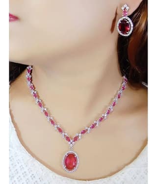 Ladymania Pink Alloy Necklace Set ( Pack of 1 )