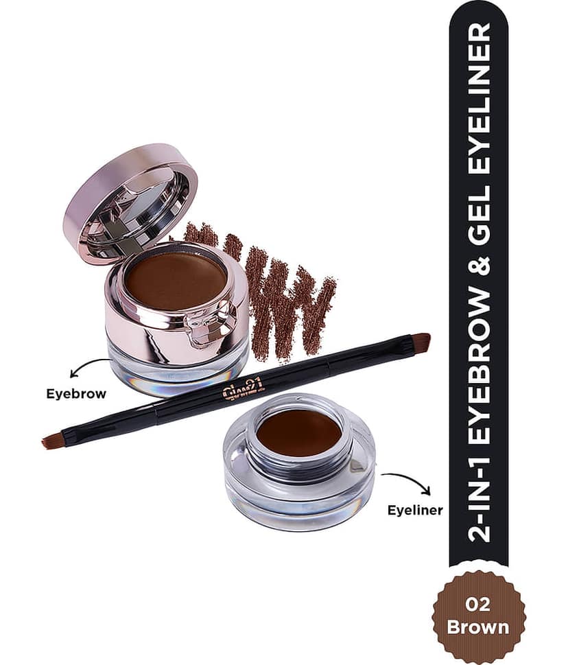 Glam21 2-In-1 Eyebrow & Gel Eyeliner-24 Hours Stay Quick Dry, Smudge & Waterproof-Brown 4 G Brown