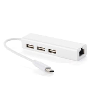 USB Type C to 3 Port USB 2.0 Hub + RJ45 Adapter, Type-C to Gigabit Ethernet LAN Network Adapter/Converter for Mac-Book, Pro, I-Mac, Chrome-Book , Pixel