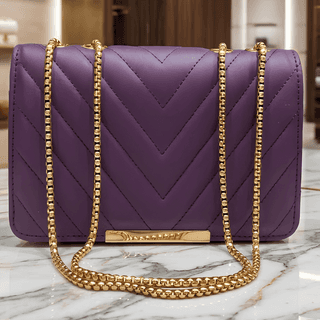 Elegant Purple Quilted Shoulder Bag with Gold Hardware
