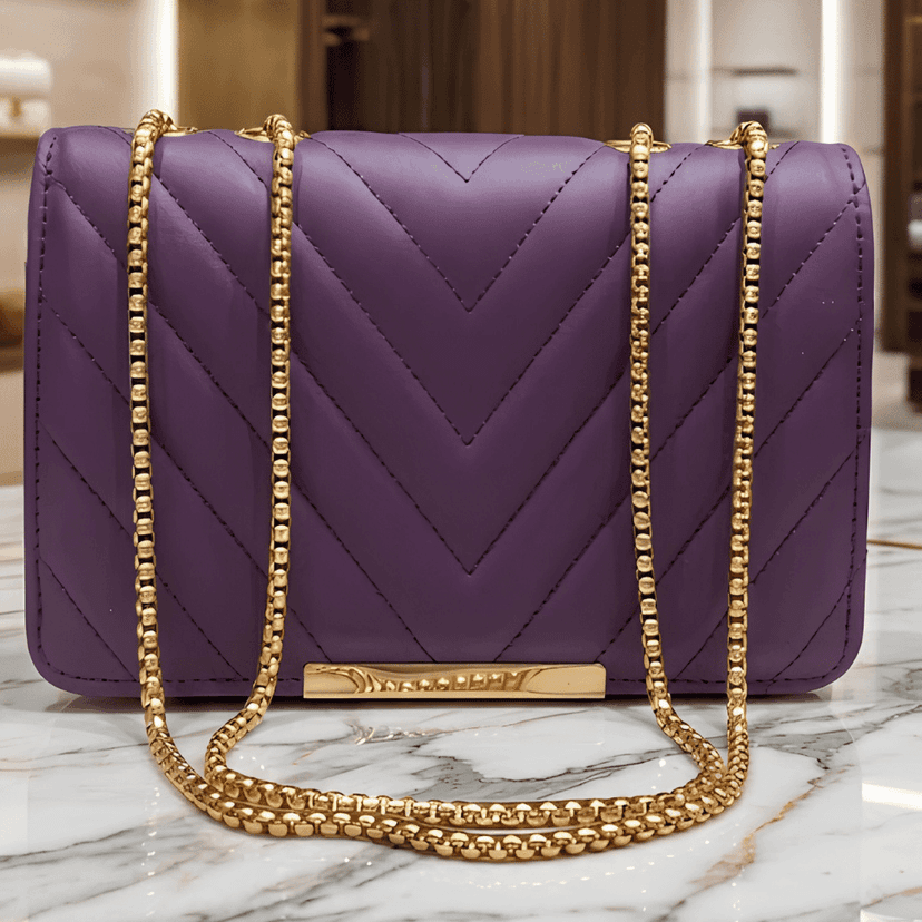 Elegant Purple Quilted Shoulder Bag with Gold Hardware