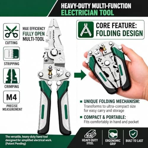 20-in-1 Multifunctional Wire Stripper, Cutter & Crimping Tool for 8–16 AWG Wires, Precision Wire Stripping Pliers for Electrical Installation, Cable Repair & Maintenance view 3