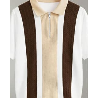 Ausk Mens White, Brown Graphic Print Cotton Blend Polo Collar T-Shirt view 2