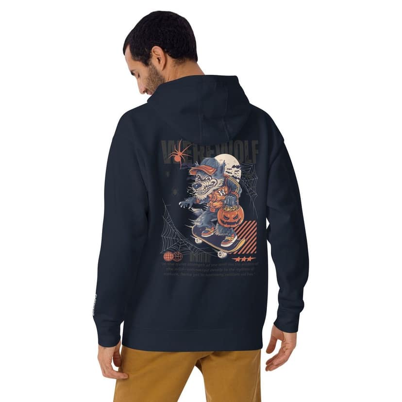Clothikoo Premium Wolf Printed Edition Hoodie (400 GSM, Navy Blue Colour) view 3