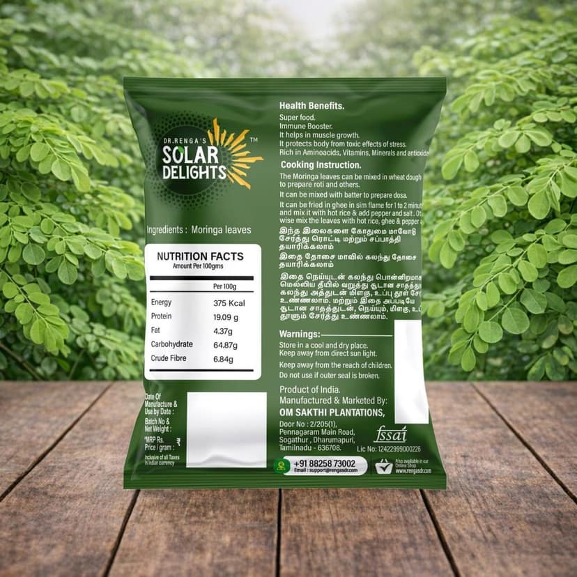 DR. RENGA'S SOLAR DELIGHTS Dried Moringa Leaves | Superfood for Moringa Tea, Smoothies & Hair Growth | 100g view 2