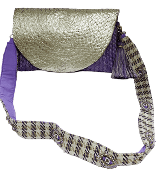 Coloured Foil Jute Sling Bag with Jaquard Handle and Beautiful Handmade Tassel