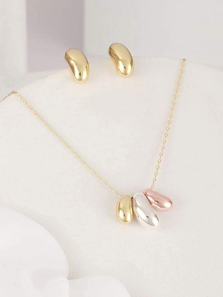 Anti-Tarnish Gold Plated 3 Toned Chunky Dome Shaped Locket Jewellery Set view 9