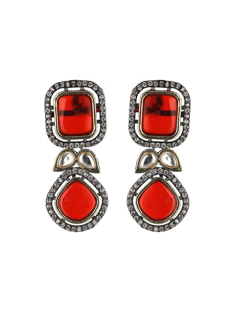 Gold Oxidised Red Ruby Handcrafted Statement Earrings view 4