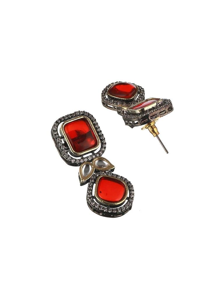 Gold Oxidised Red Ruby Handcrafted Statement Earrings view 5