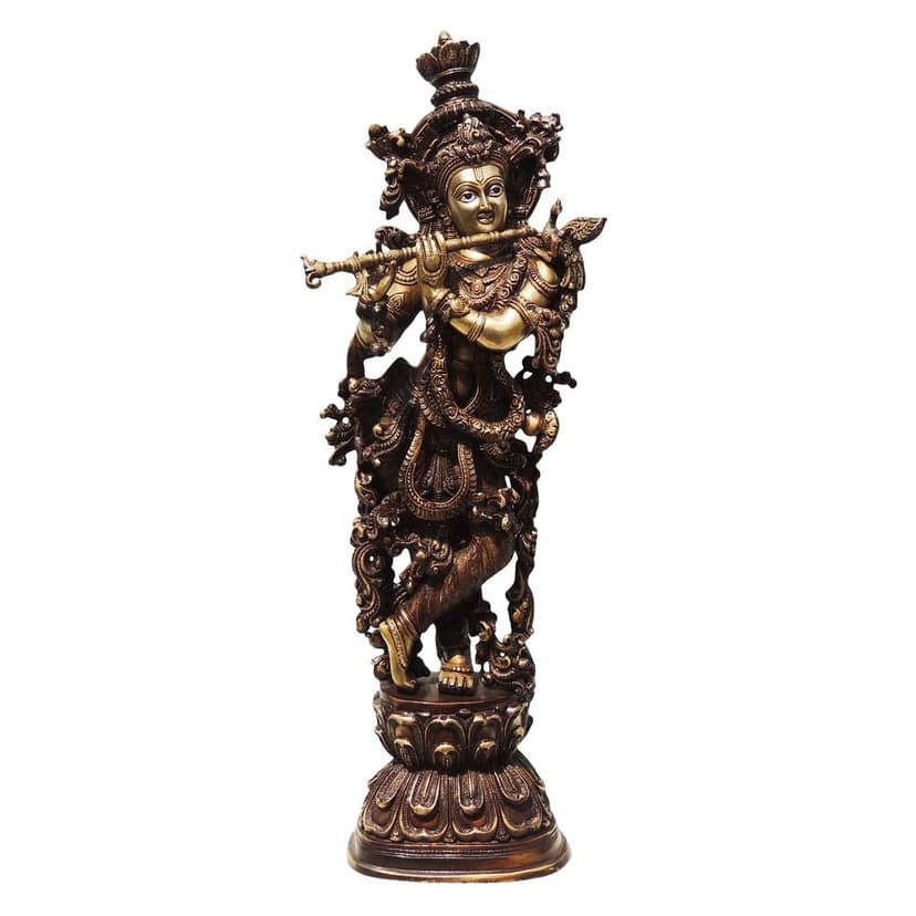 Brass Showpiece Krishna Statue With Antique Finish (BSMAS582 K) view 2