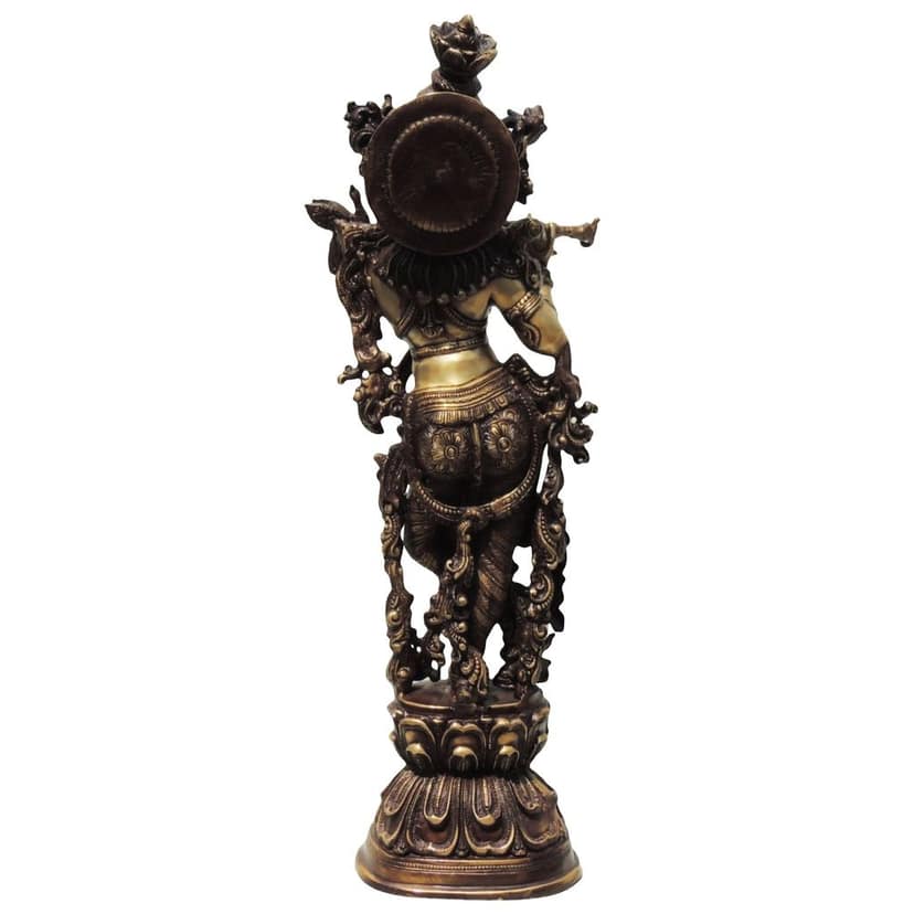 Brass Showpiece Krishna Statue With Antique Finish (BSMAS582 K) view 3