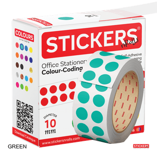 10mm - Round - Solid Colours - Colour Coding Stickers - Permanent Adhesive