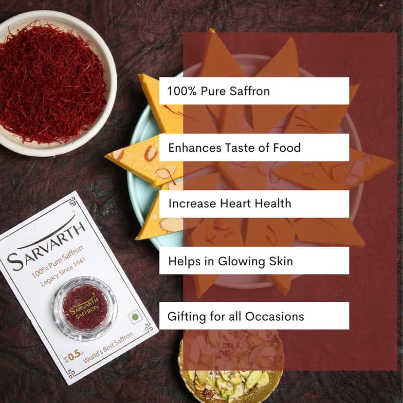 SARVARTH Finest A++ Grade 100% Pure Original Saffron/Kesar for Food/Cuisine Skin Care and Improved Health | Kesar for Pooja & Gifting | Blister Pack 1gm view 3
