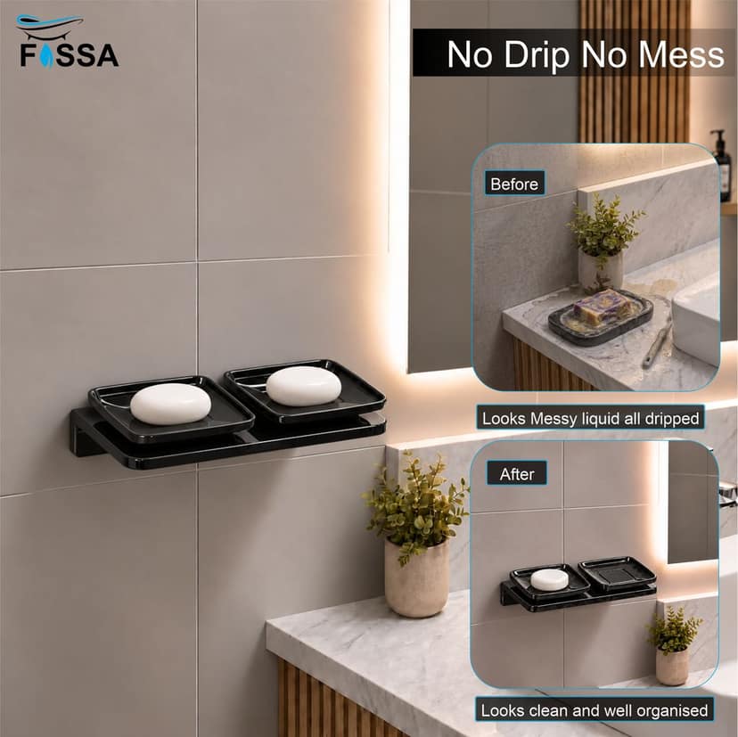 Black Double Soap Dish Unbreakable Abs Rectangular Ceramic Finish (RB-116) view 2