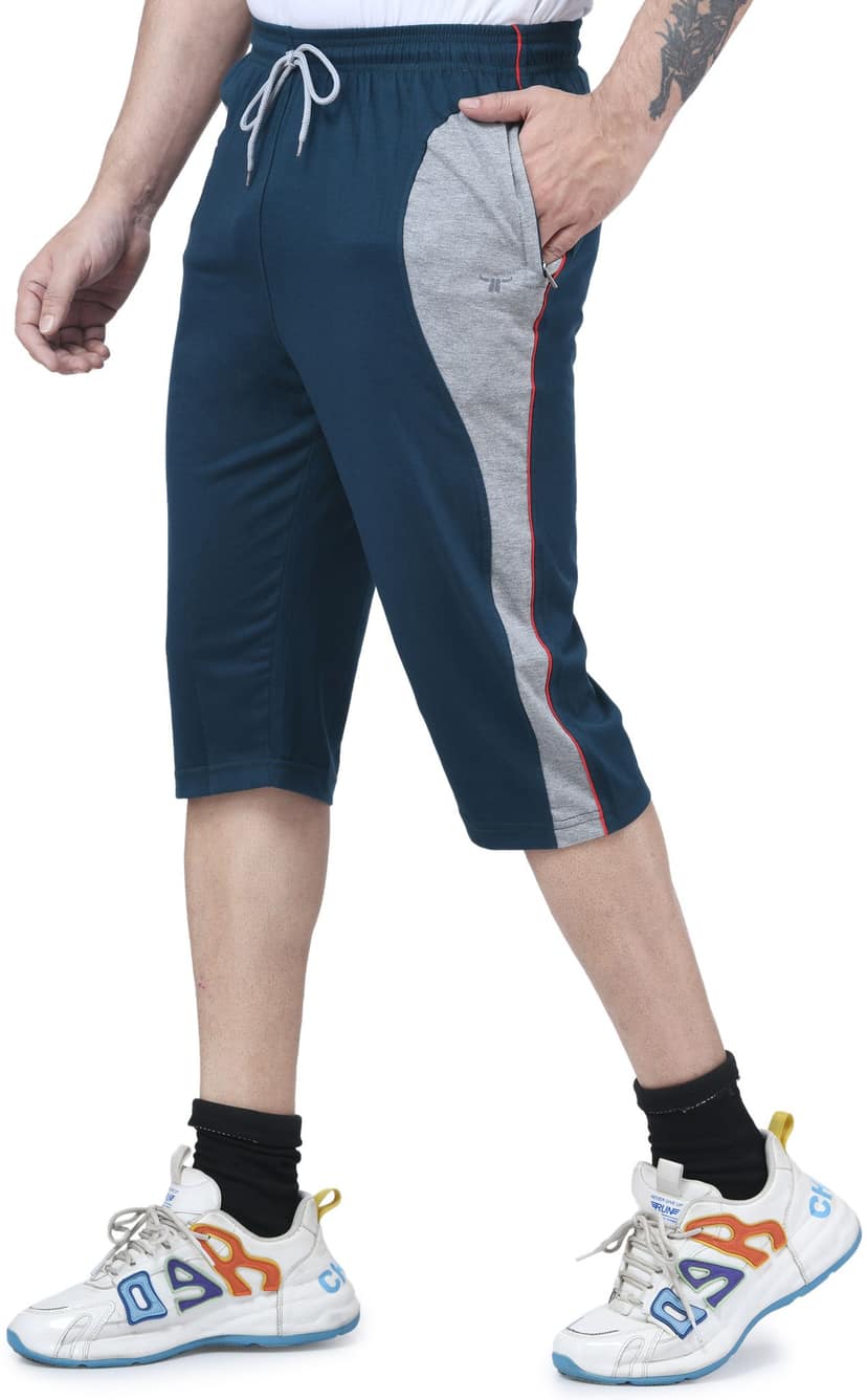 IBulls, Hosiery Cotton Regular Fit Three Quarters/Three Fourths/Three by Fourth /3/4 / Capri for Men- Casual/Sports Wear with Zip Lock Pockets