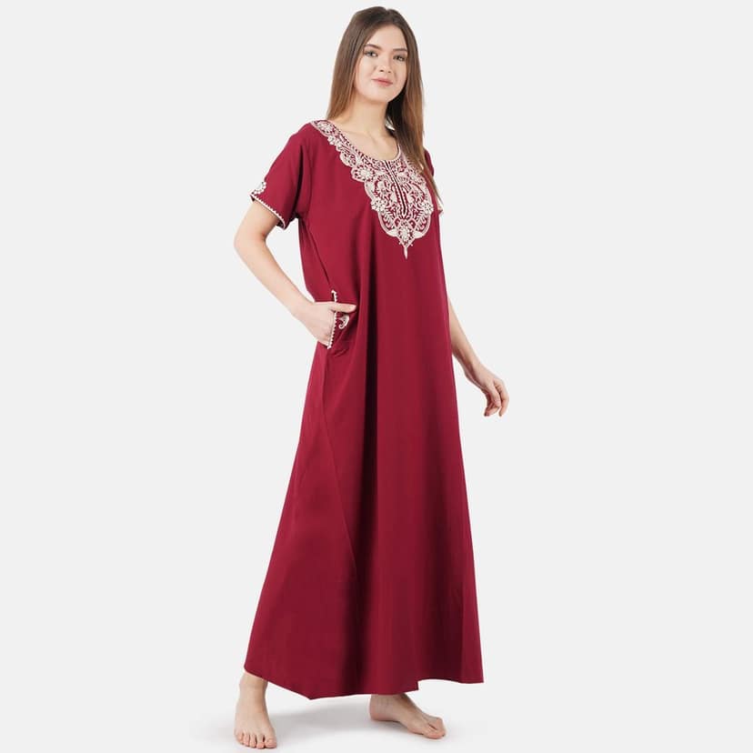 KOI SLEEPWEAR Beautiful Embroidery Women Night Gown Lizzy Bizzy Cotton Nighty Maxi view 6