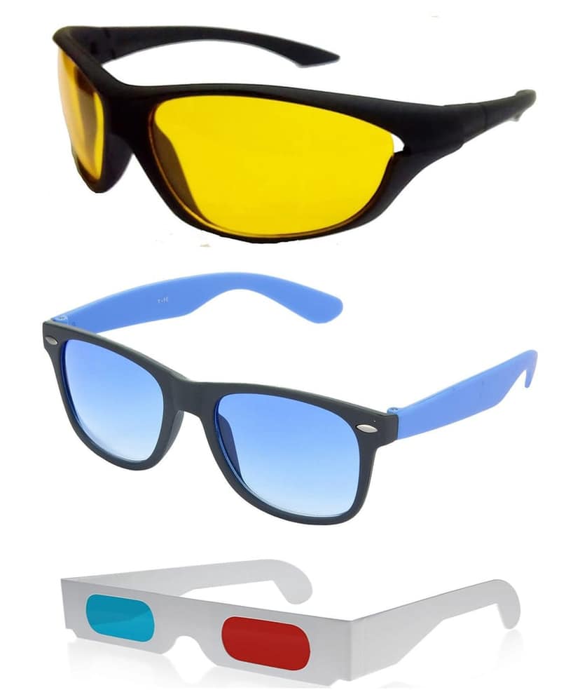 HRINKAR Sport And Rectangular Stylish Sunglasses For Men And Women (Yellow And Grey Lens | Black And Black Frame - HCMB350) With Free Paper 3D Glass