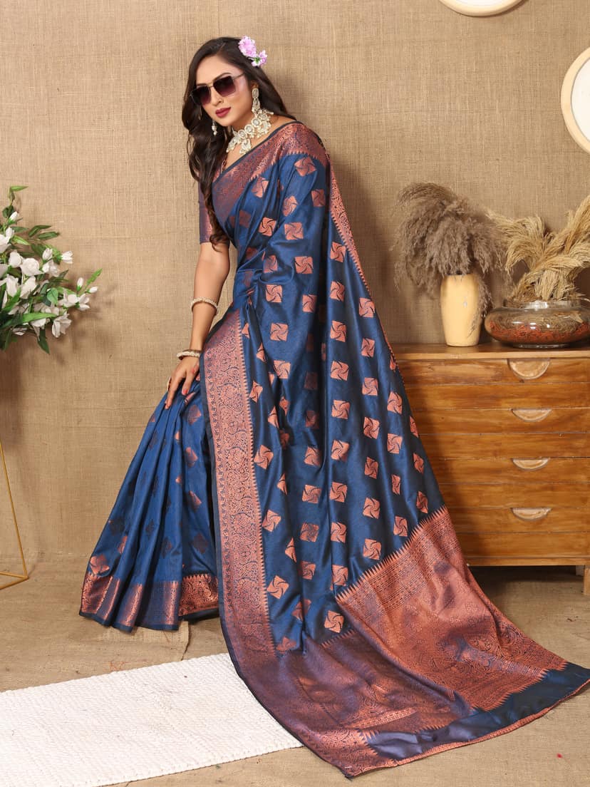 Soft katan silk saree with copper zari weawing... view 2