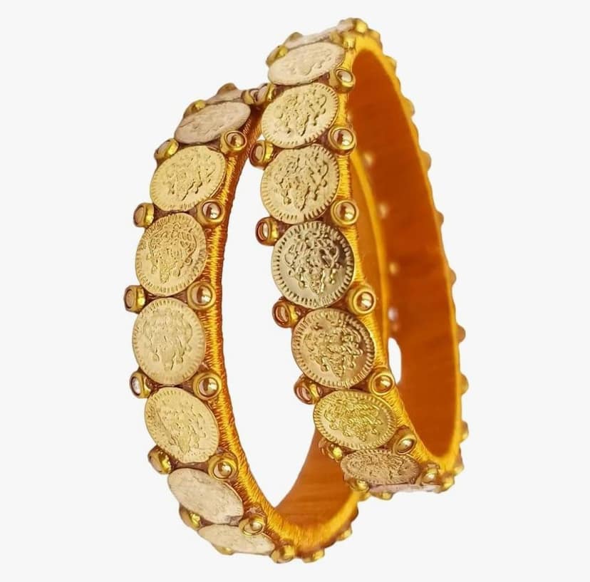 Silk Thread Bangles with Antique Gold Coin Design view 2