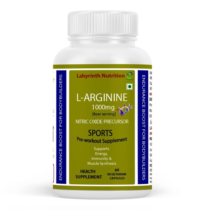 Labyrinth Nutrition L-Arginine 1000mg Pre-Workout for Bodybuilders, 60 Veg Capsules