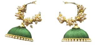 Green Silk Thread Jhumka Earrings with Pearl Beads