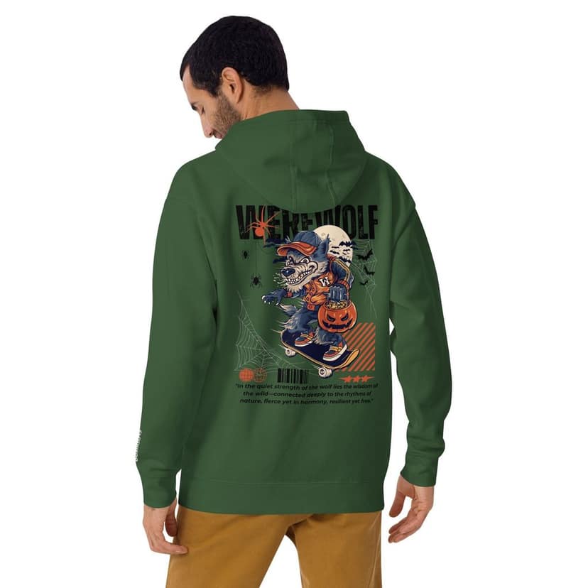 Clothikoo Premium Wolf Printed Edition Hoodie (400 GSM, Bottle Green Colour) view 3