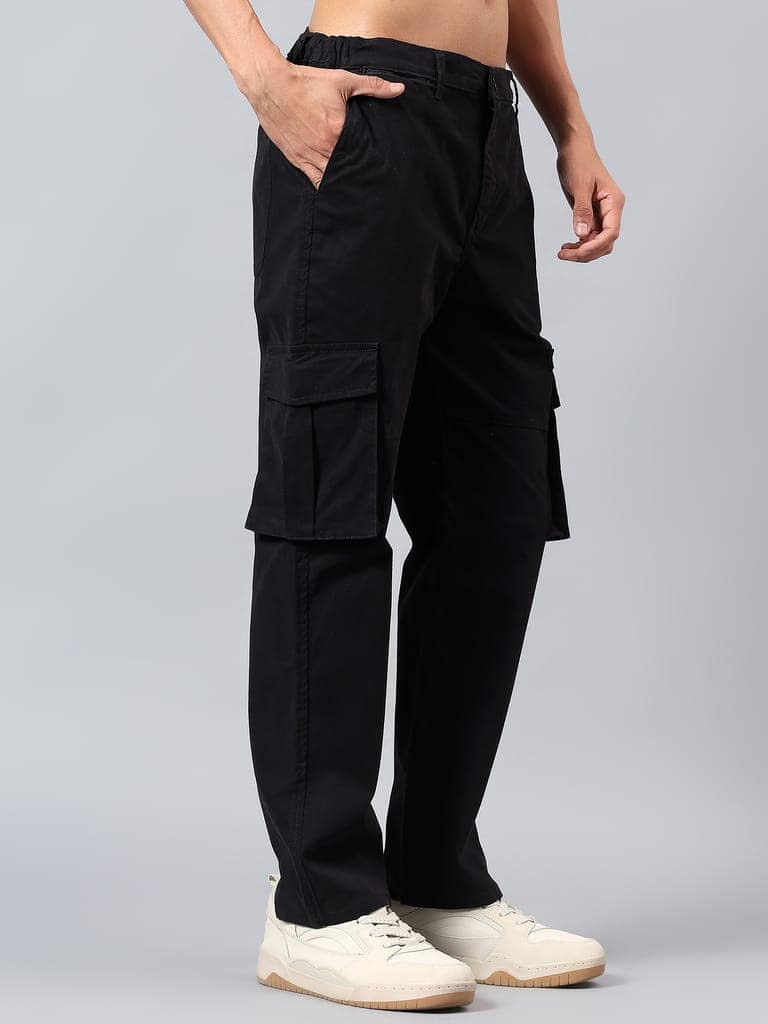 Men's Black Regular Fit Cotton Blend Cargo Pants view 4