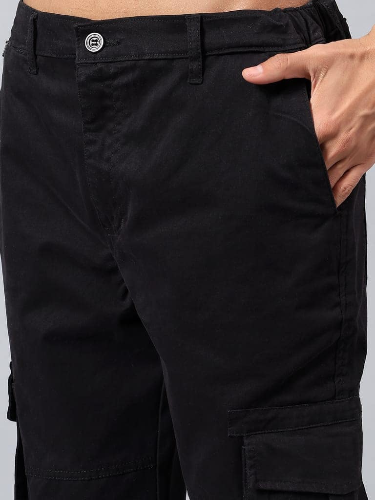 Men's Black Regular Fit Cotton Blend Cargo Pants view 5