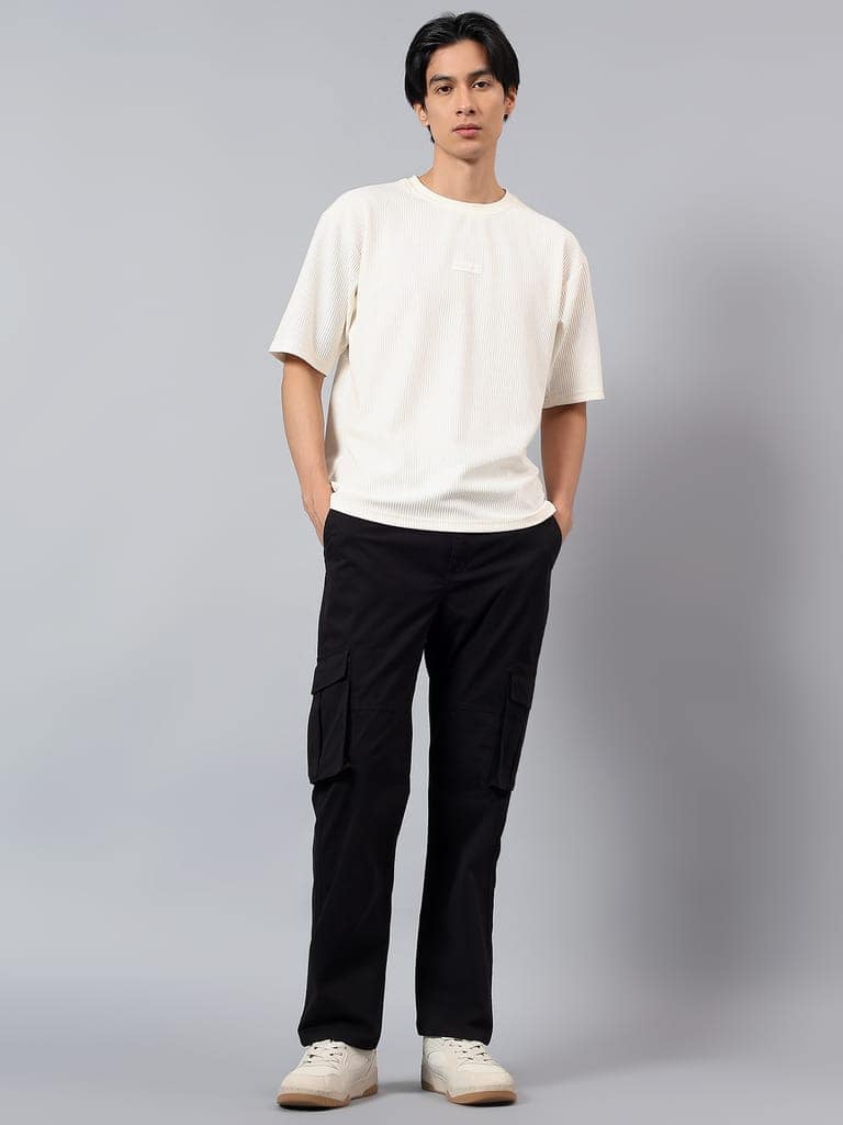 Men's Black Regular Fit Cotton Blend Cargo Pants view 6