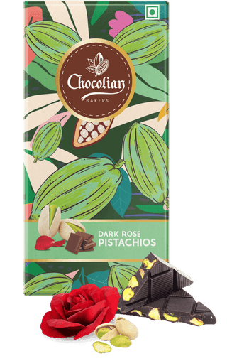 Chocolian Bakers Dark Chocolate With Rose & Pistachio Bar | 100% Veg | Eggless