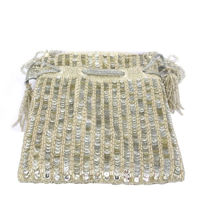 Unique Embellished Sequins Handwork Potli Bag for Girls and Womens - Cream Colour view 4