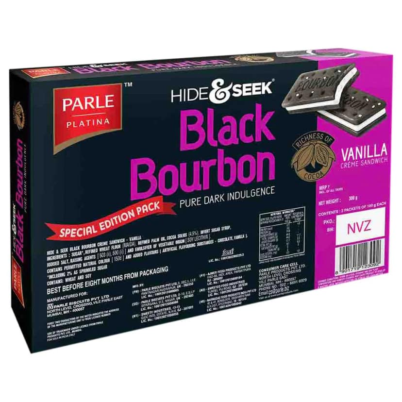 Parle Platina Hide & Seek Black Bourbon Vanilla Cream Biscuits 300 G view 2