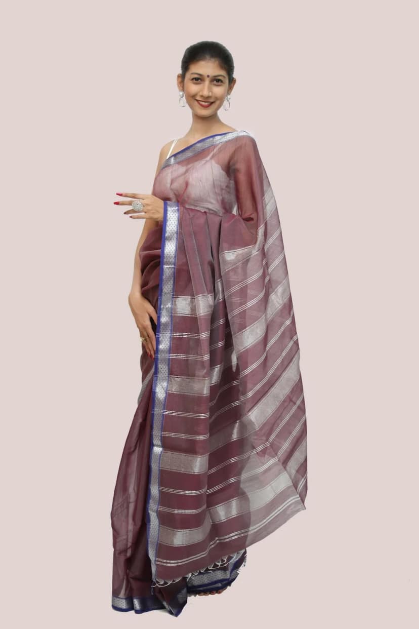 Epic Silver Brocade handwoven Saree with Tassels