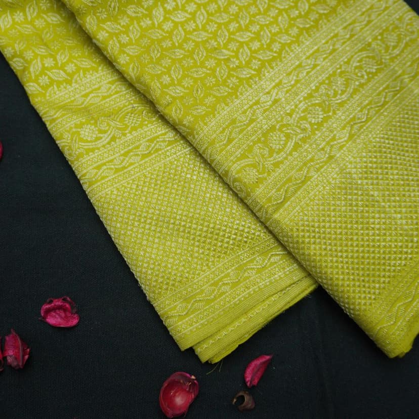 Lemon Green Kanchipuram Silk Saree Self Jacquard view 3