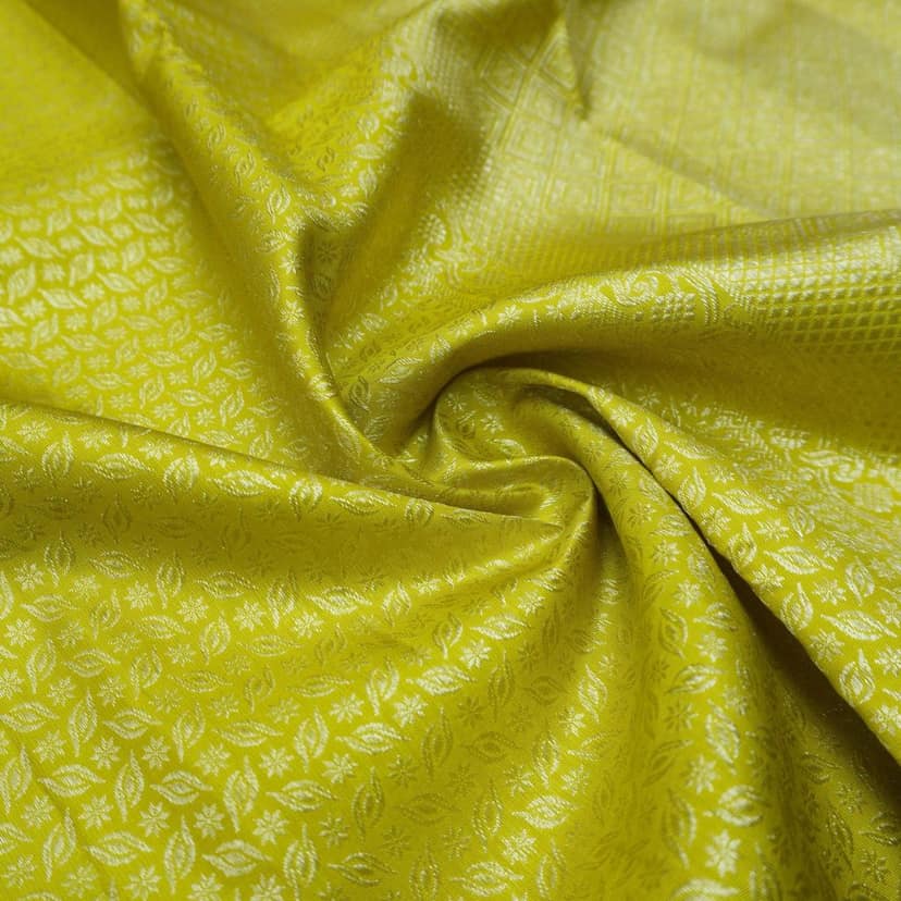 Lemon Green Kanchipuram Silk Saree Self Jacquard view 4