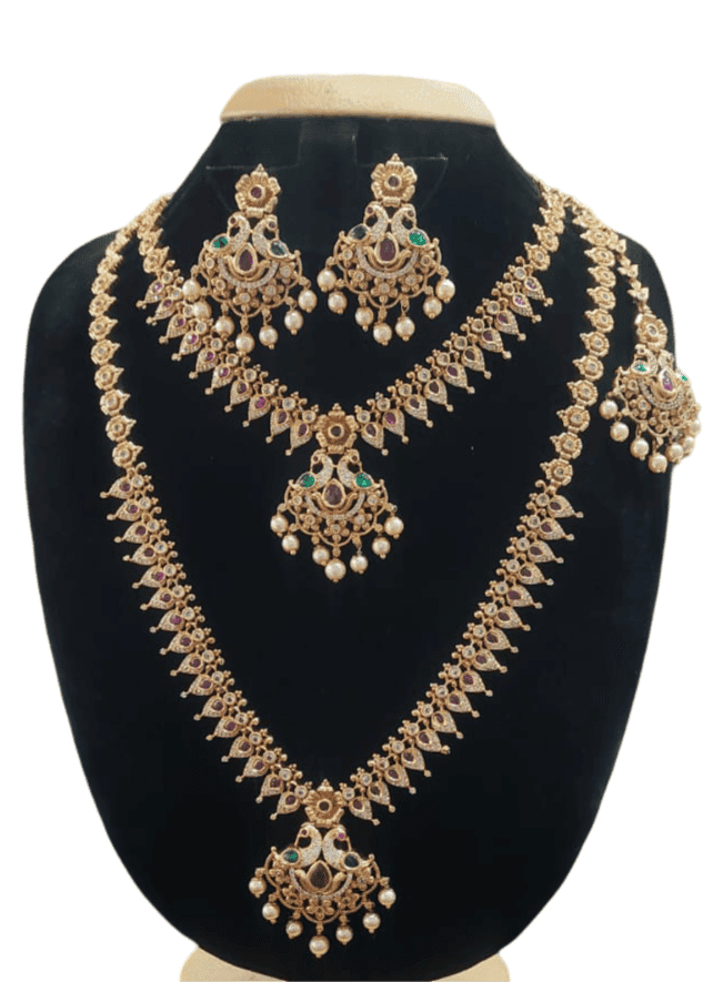 Gold Plated Traditional Indian Temple Jewellery Set view 4