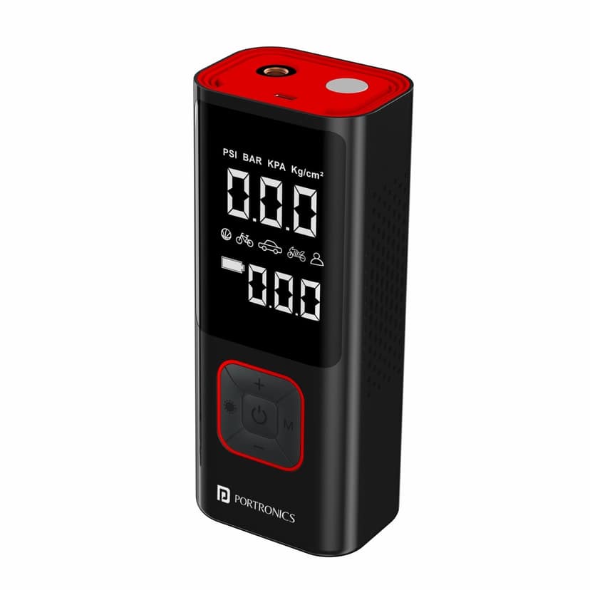 Portronics Vayu 2.0 Rechargeable Tyre Inflator with 150 PSI Pressure, 6000 mAh Battery, Preset Modes, Digital Display, Flashlight Torch, Air Pump Compressor for Car, Bike, Cycle