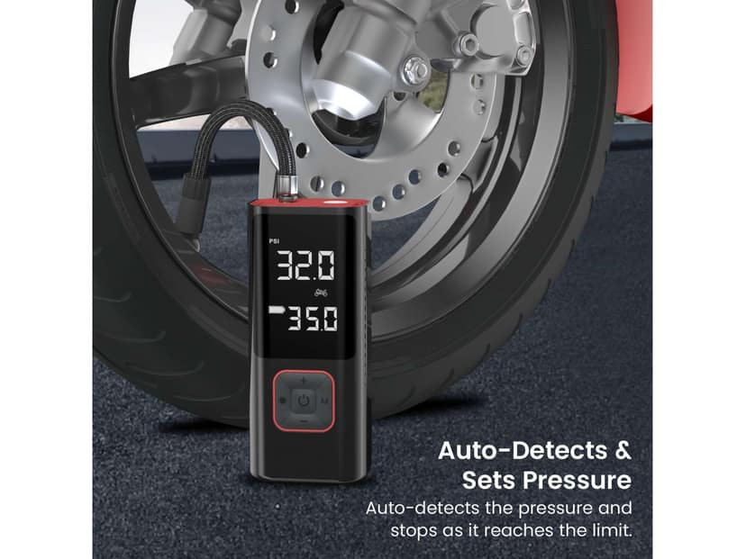 Portronics Vayu 2.0 Rechargeable Tyre Inflator with 150 PSI Pressure, 6000 mAh Battery, Preset Modes, Digital Display, Flashlight Torch, Air Pump Compressor for Car, Bike, Cycle view 2