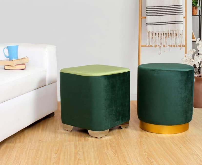 ShadowKart Ottoman Pouffes Sitting Stool for Living Room Furniture Wooden Footstools Puff Mudda Footrest Pouff for Office Home Decor, Combo