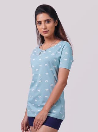 Women Sky Blue All Over Printed Top