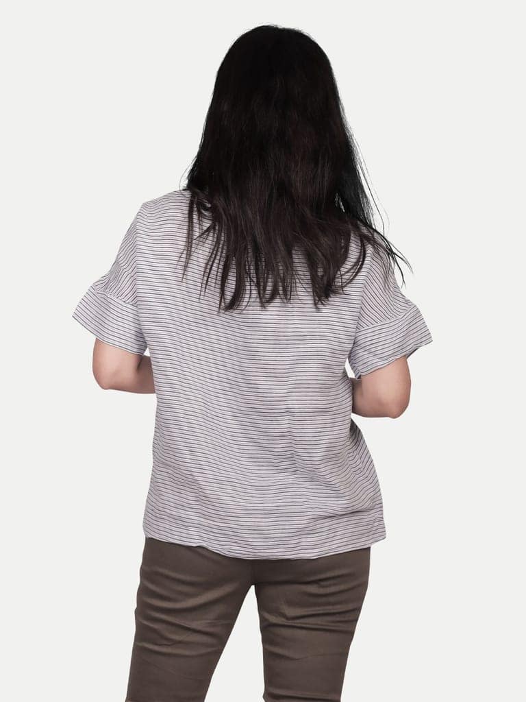 Womens casual Linen Brown Striped Top view 4