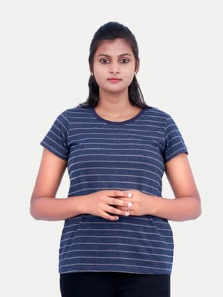 Women Blue Striped Half Sleeve T-shirt