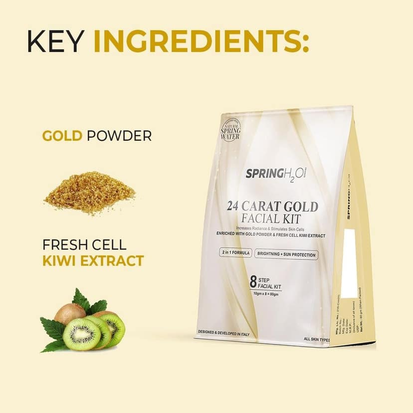 24 Carat Gold Facial Kit - 8 Step Formula - For Brightening and Sun Protection view 3